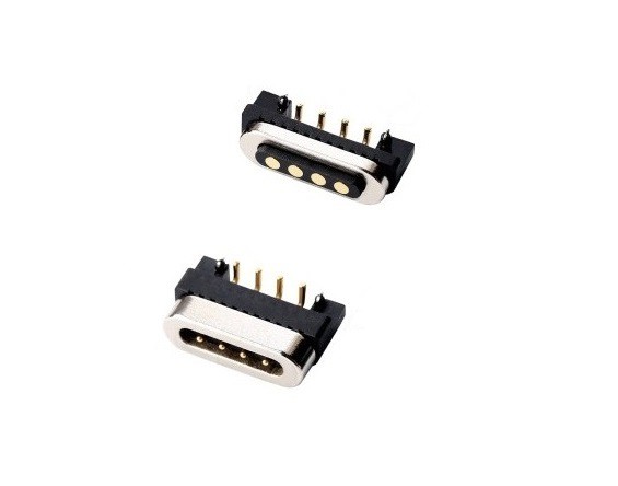 Conector pin Pogo magnético de 4 pines en ángulo recto